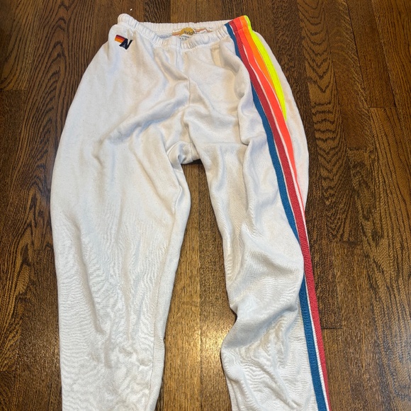 Aviator Nation 5-stripe sweatpants - white/neon rainbow stripes - Picture 5 of 5